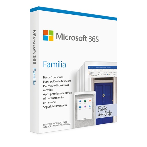 [6GQ-00088] Servicio Licencia ESD Microsoft 365 Familia (1 a 6 Personas) -Versión de escritorio Aplicaciones (Word, Excel, PowerPoint y Outlook, Access, Publisher), Forms, Clipchamp, OneNote, 1TB OneDrive, Teams,  Buzón 50GB. 1 Año (copia)